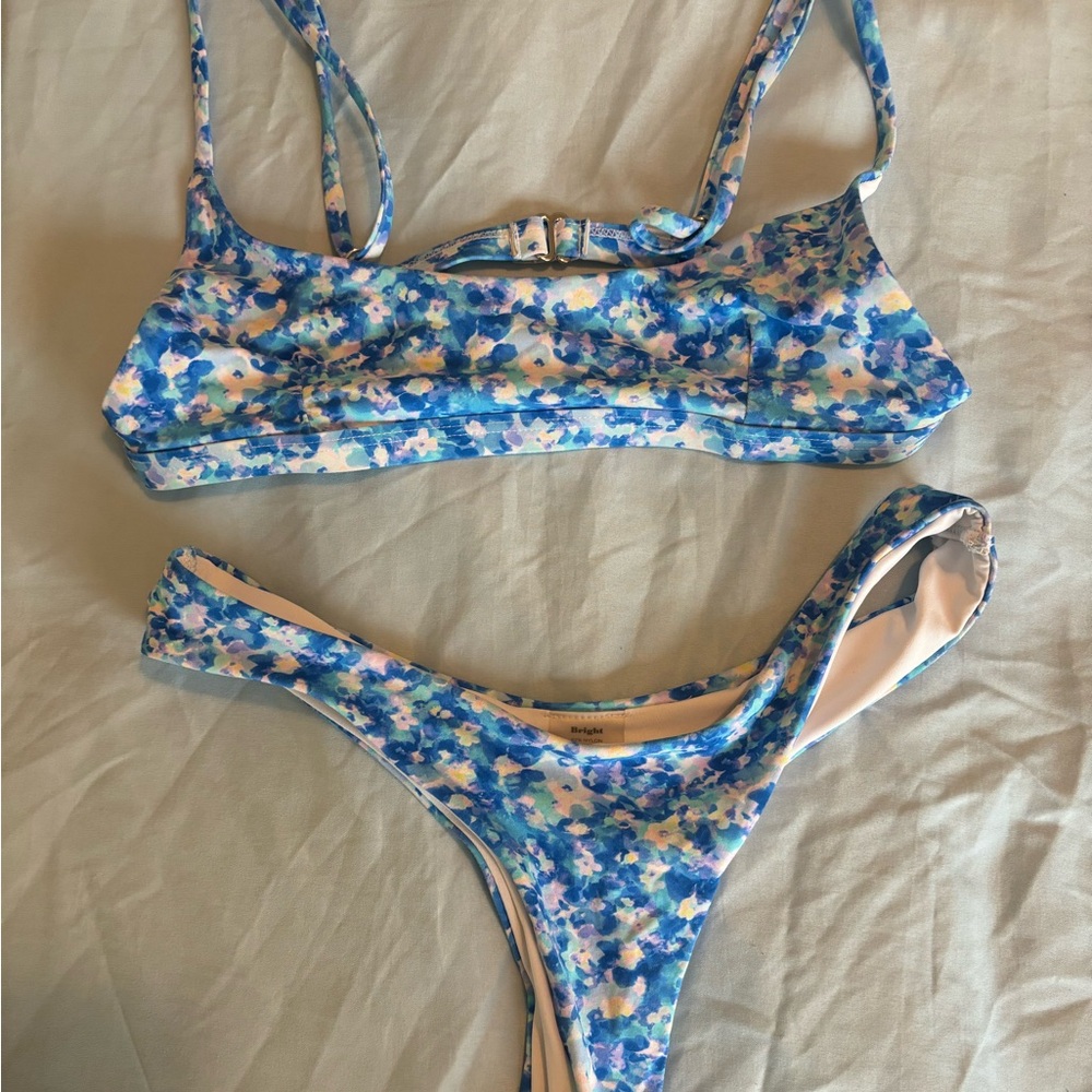 Bright Swim Floral Blue Bikini Set Size Small